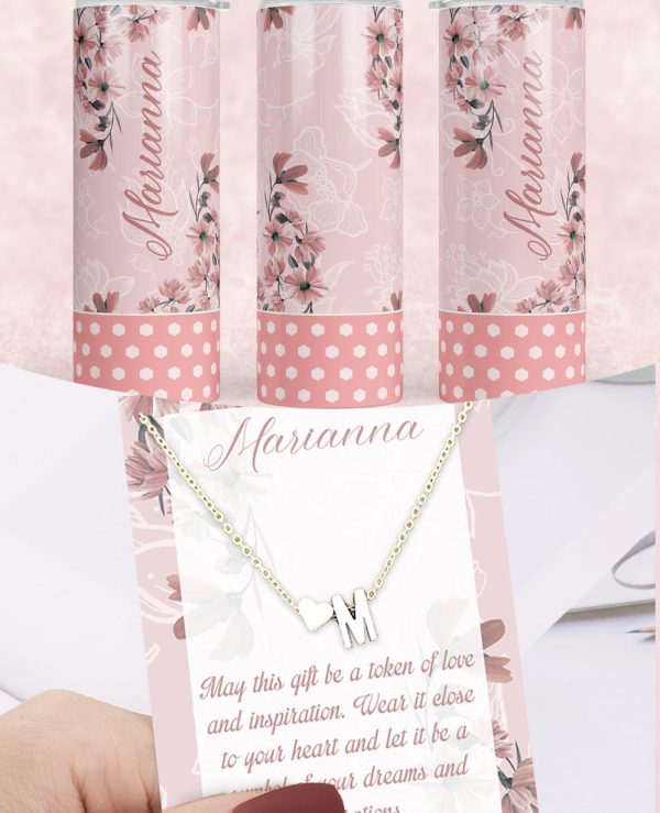 Tumbler & Initial Necklace set Pink