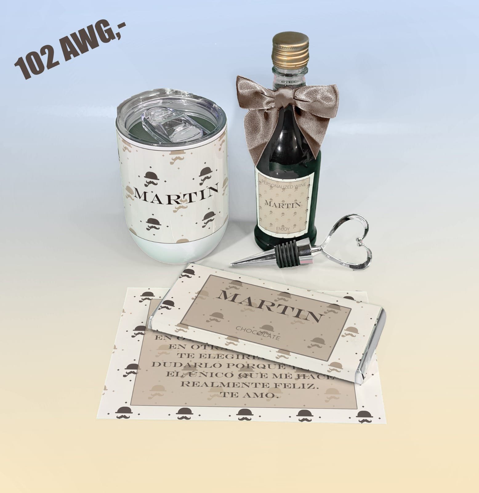 Brown Hat/Mustache Wine/Chocolate Giftbox