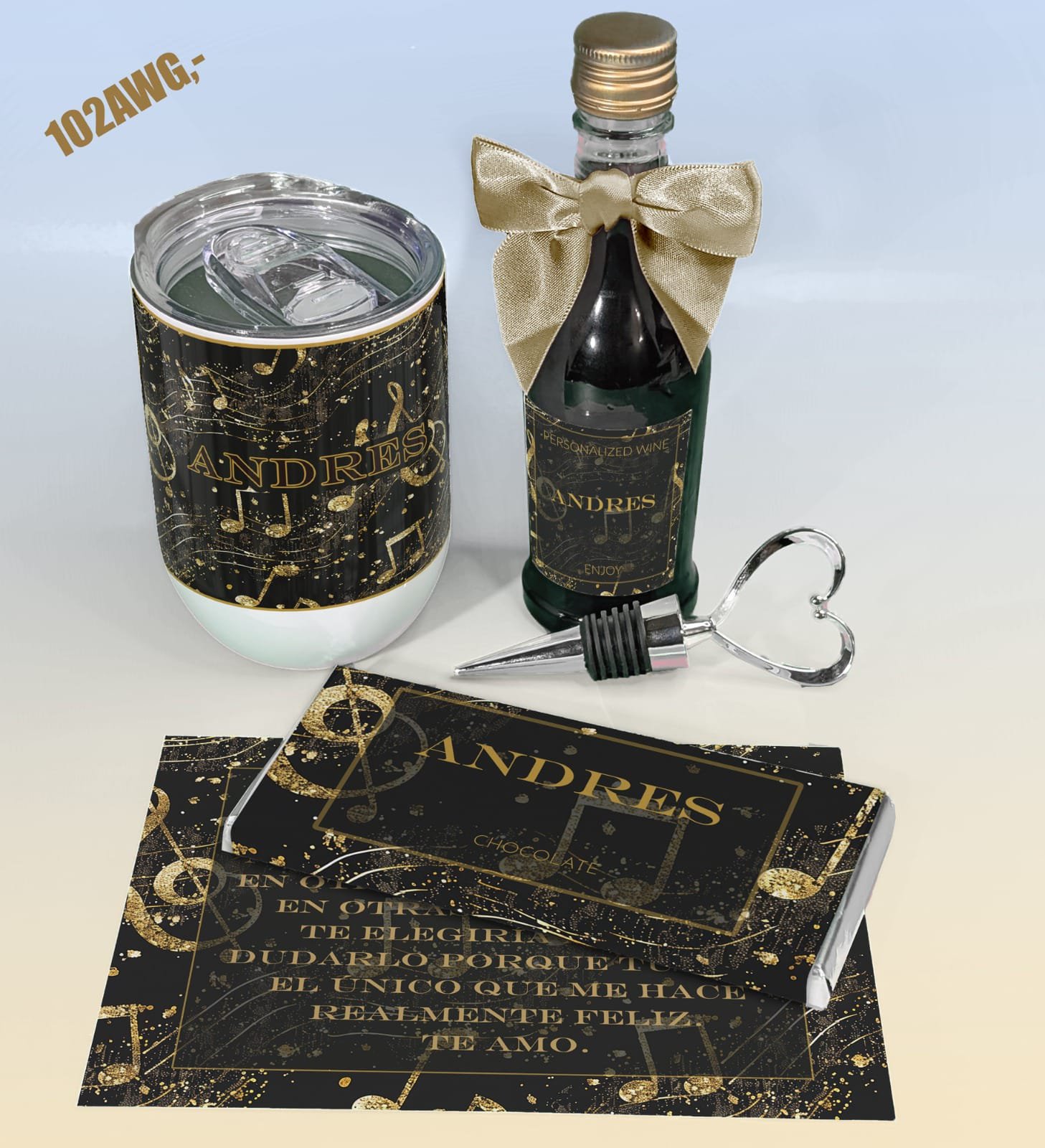 Gold Musical Notes Wine/Chocolate Giftbox