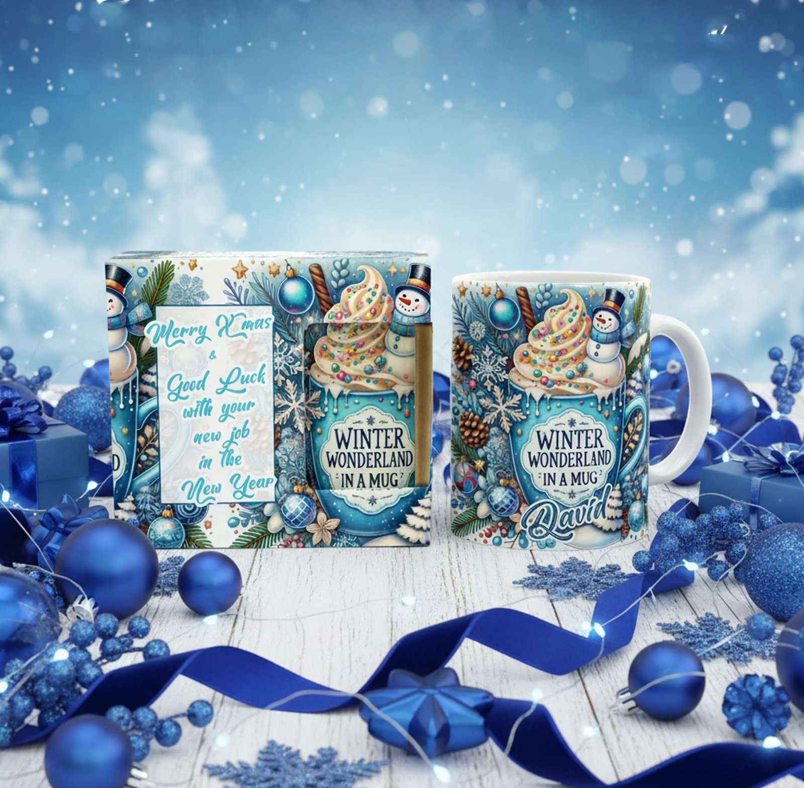 Frosty Blue Snowman Cocoa Cup