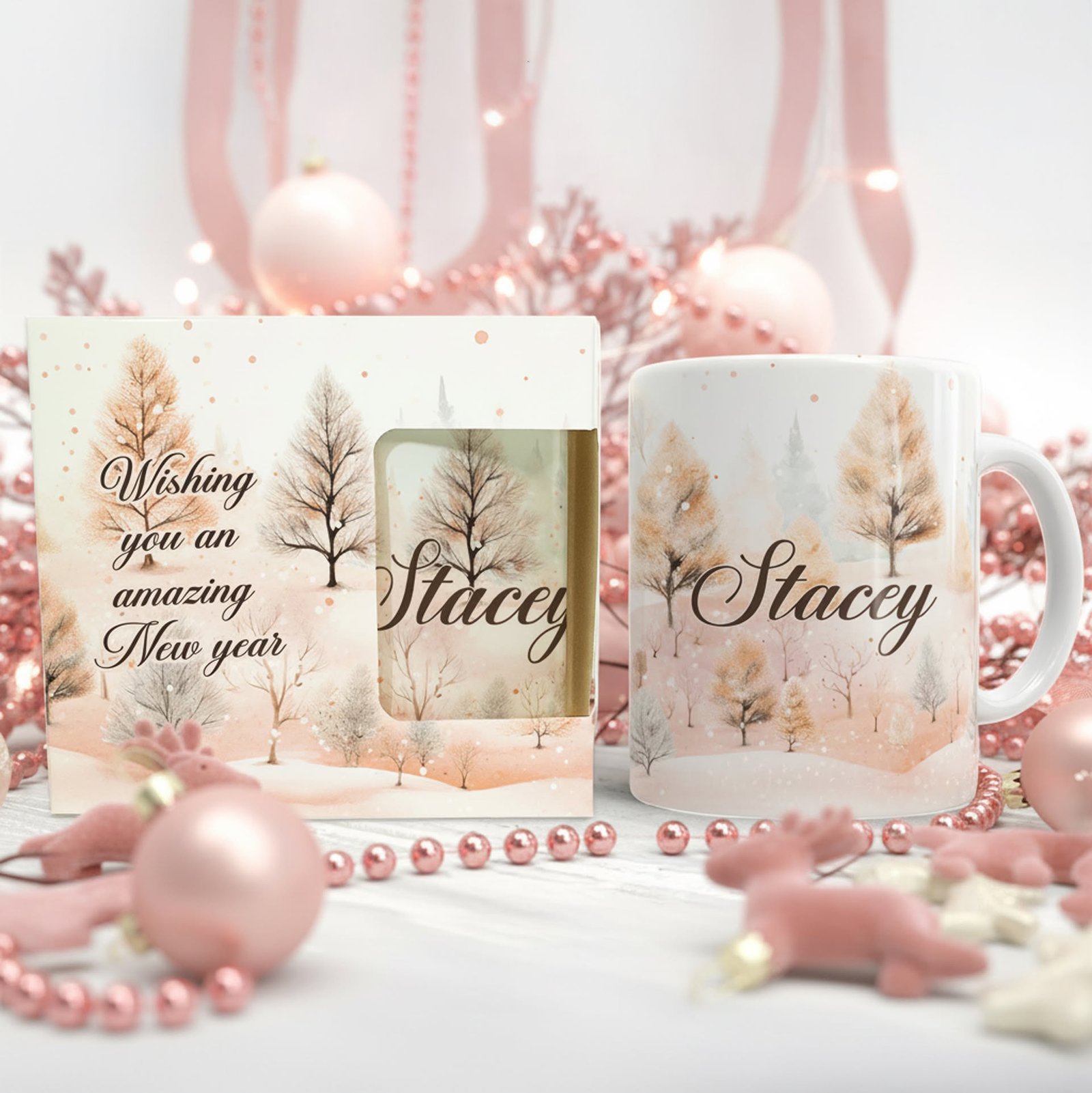 Rose Gold Winter Forest Mug